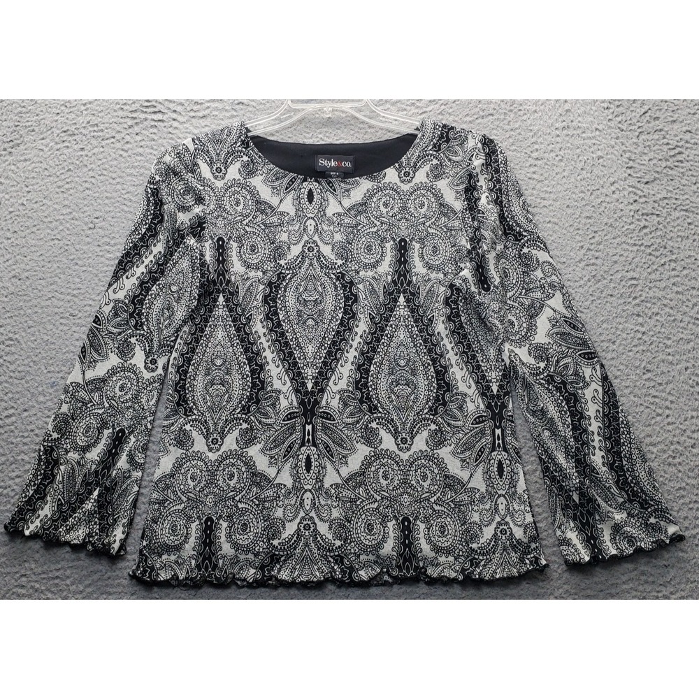 Style&co.‎ Blouse Top Womens Small Multi Paisley Long Sleeve Round Neck Pullover